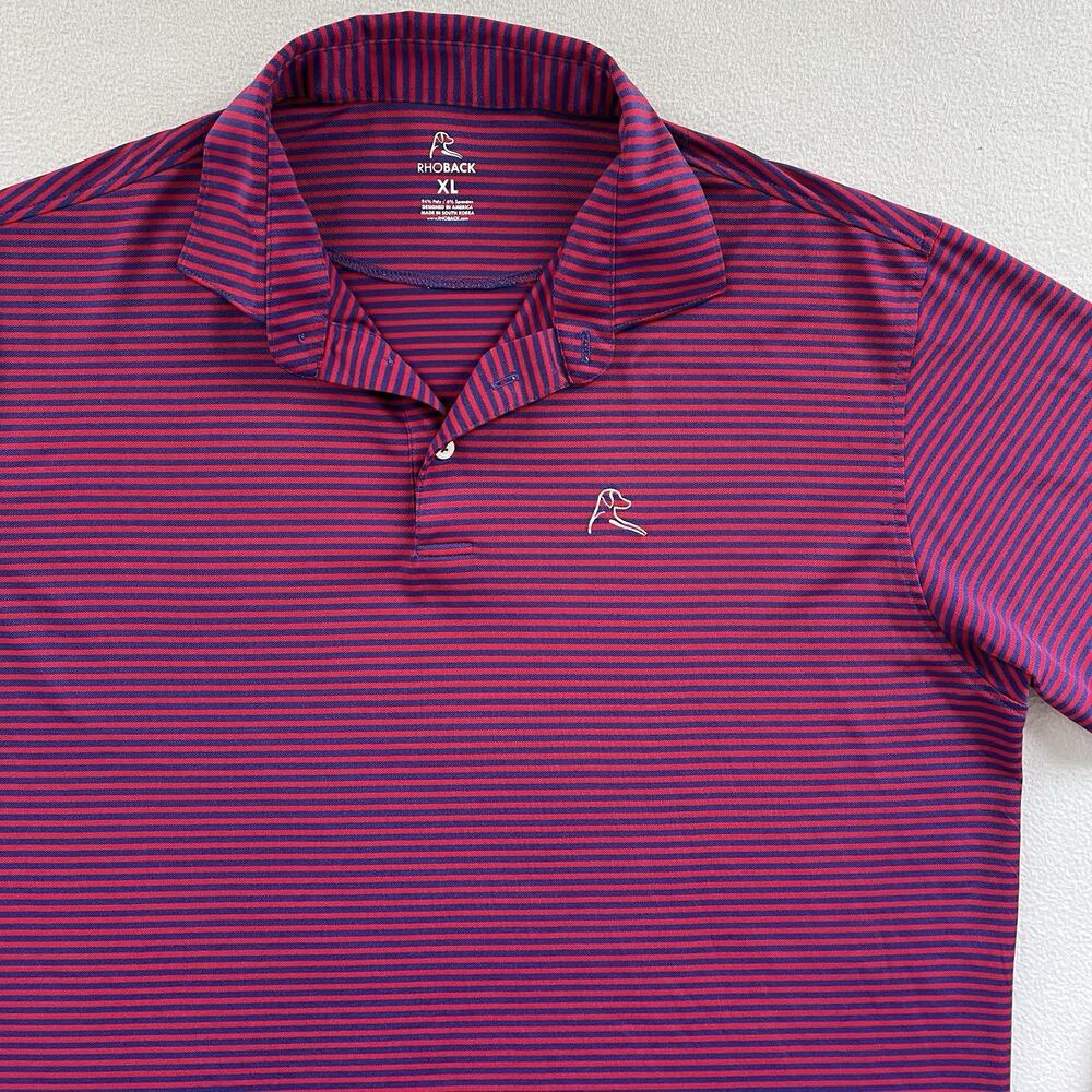Rhoback Red Blue Stripe Texture Performance Stretch Short Sleeve Polo Shirt XL